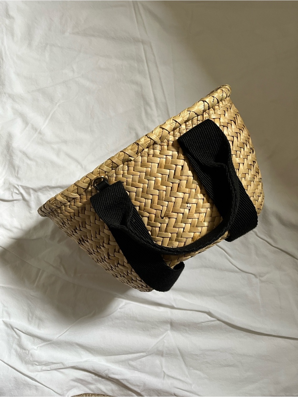 Zara Straw Woven Tote Bag with Black Handles
